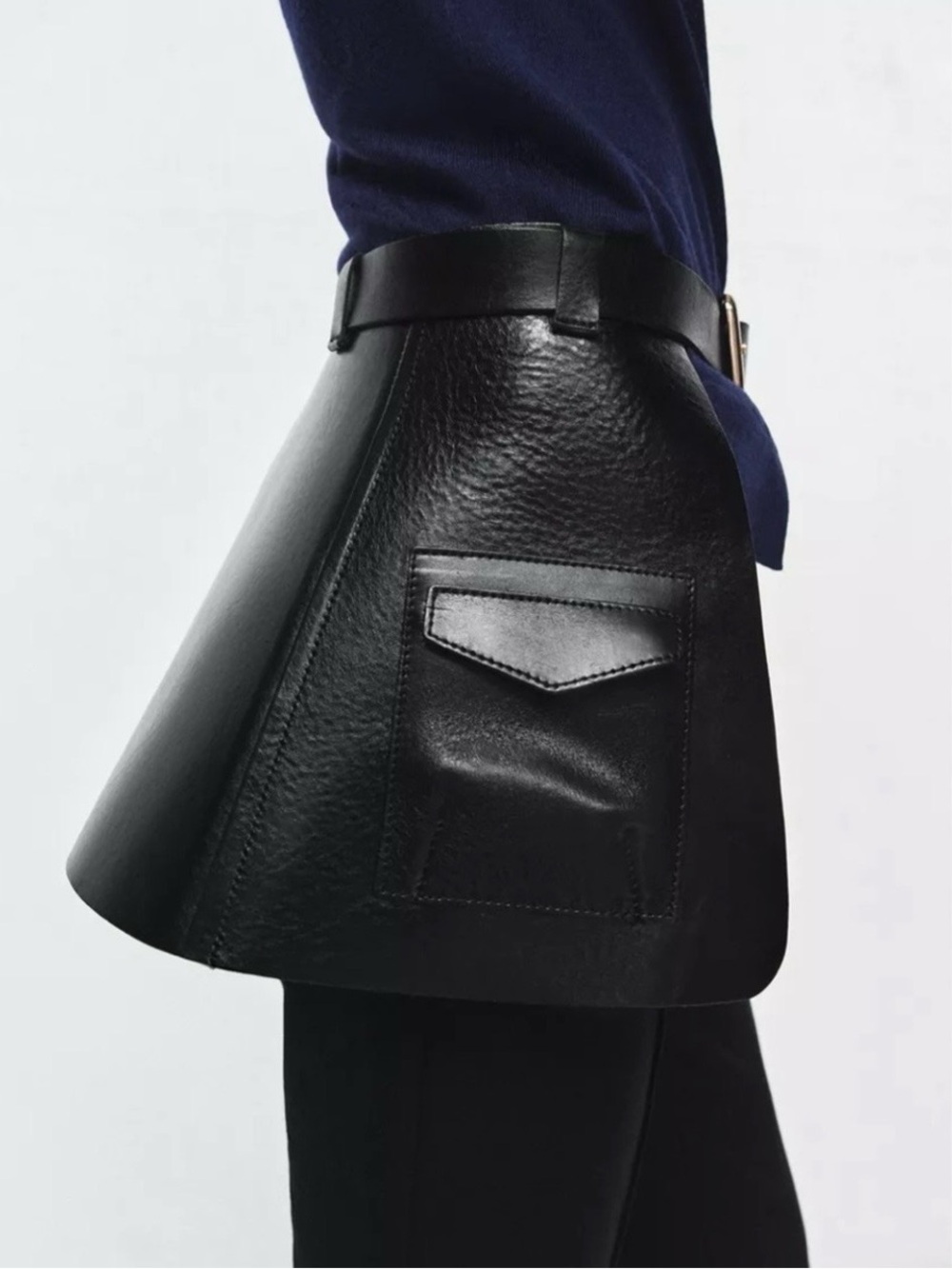 Zara Black Leather Belt Bag/Skirt with Pockets